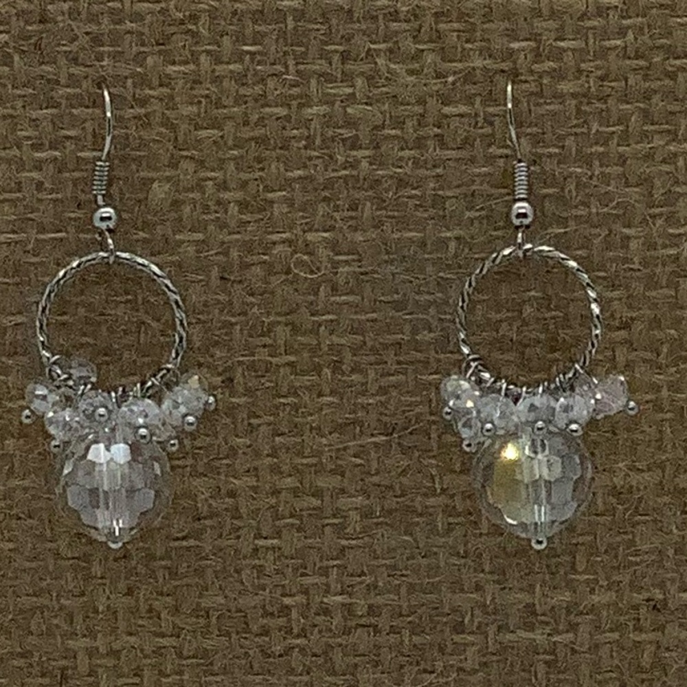 Sparkling Drop Earrings w/Faceted Clear Stones